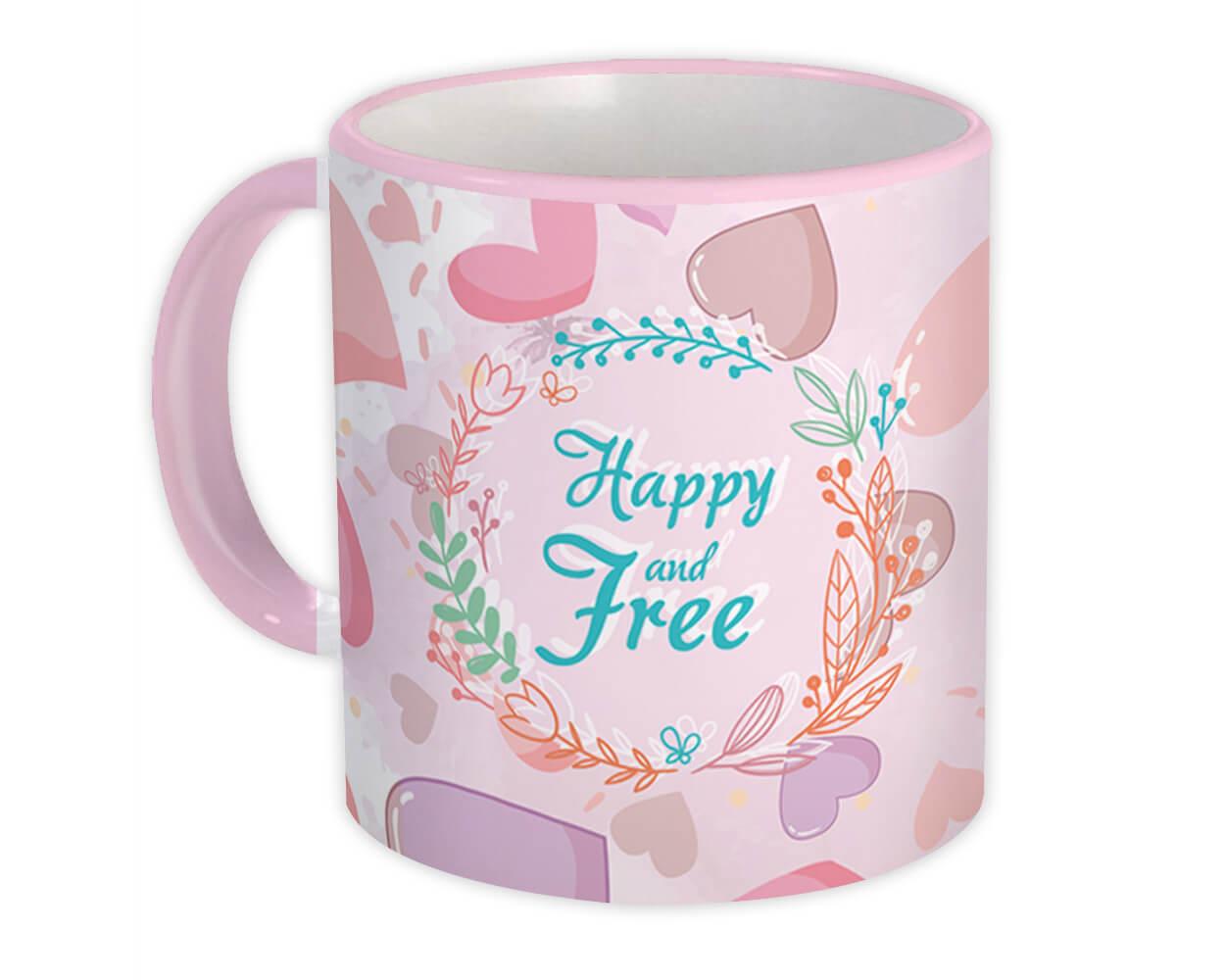 Gift Mug : Happy and Free Heart Cute Décor Watercolors Garland