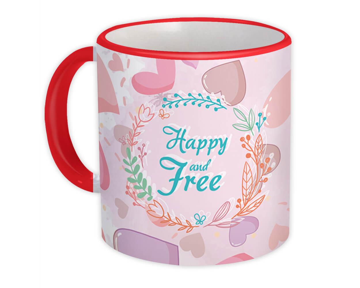 Gift Mug : Happy and Free Heart Cute Décor Watercolors Garland