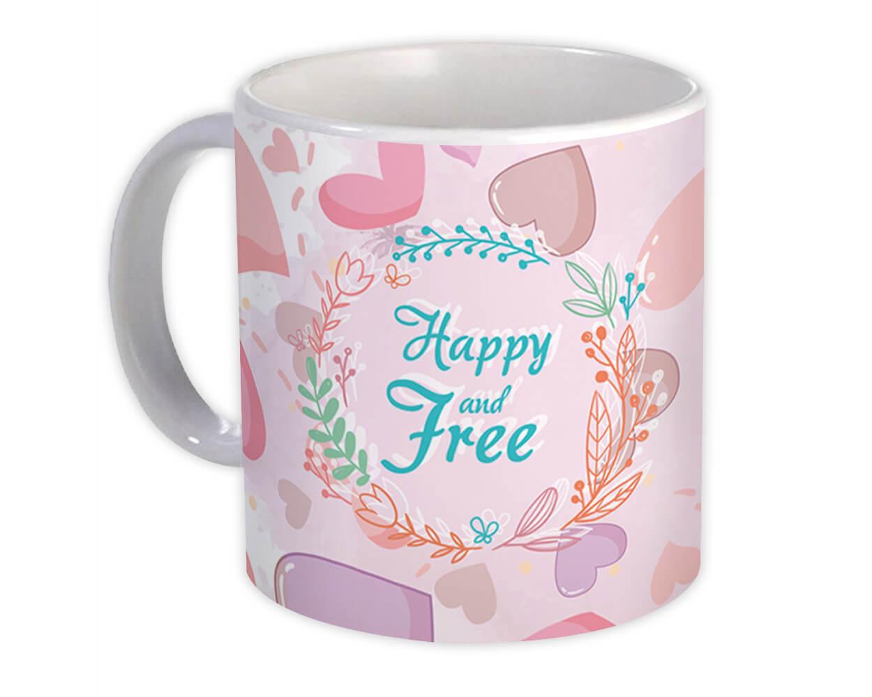 Gift Mug : Happy and Free Heart Cute Décor Watercolors Garland