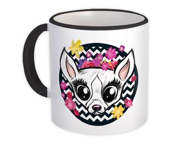 Chihuahua Cartoon : Gift Mug Dog Chevron Polka Dots Floral Flowers Watercolor