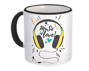 Music Is Love Wall Art Poster Headphones : Gift Mug Teenager Room Decor Notes