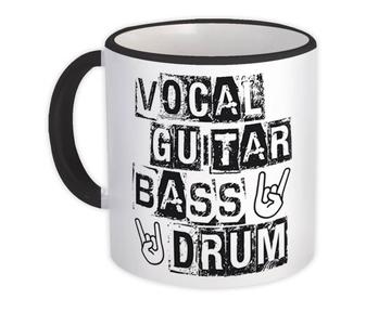 Vocal Guitar Bass Drum Rock Hand Sign : Gift Mug Musical Wall Art Poster Retro Card