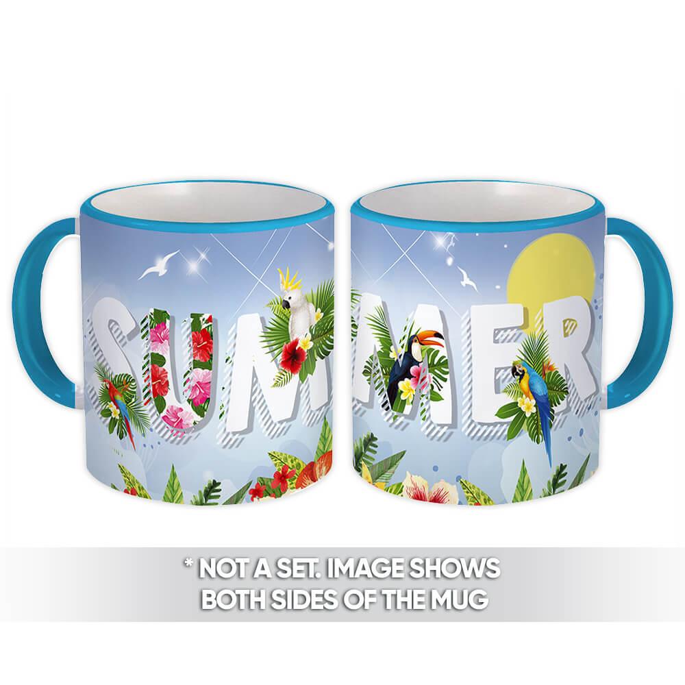 Gift Mug : Parrots Summer Floral Tropical Calligraphy Script Cup