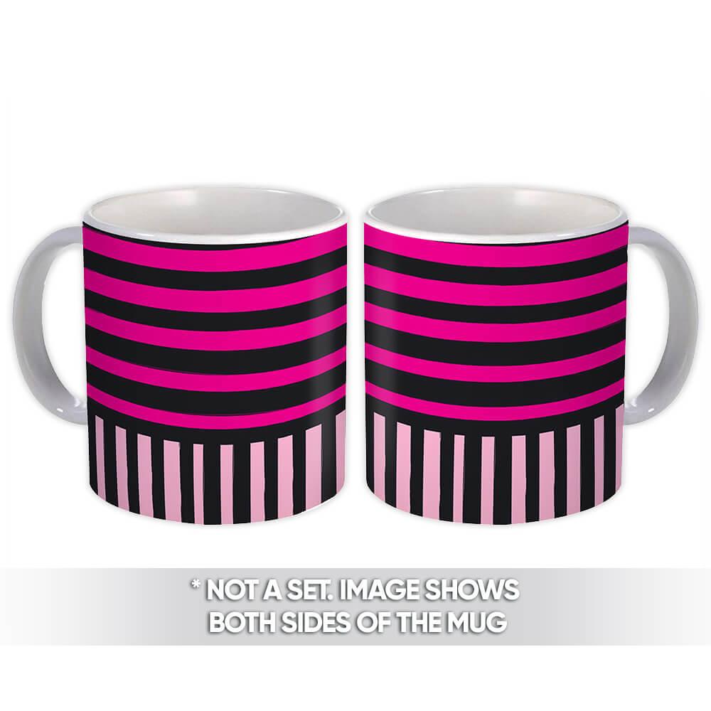 Gift Mug : Pink and Black Stripes Decor Modern Abstract Scandinavian