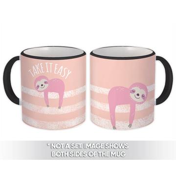 Take it Easy : Gift Mug Sloth Coffee Stripes Nap Lazy Cute