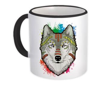 Wolf Colorful Tribal : Gift Mug Wild Animals Wildlife Fauna Safari Species Nature