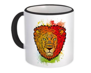 Lion Colorful Tribal : Gift Mug Wild Animals Wildlife Fauna Safari Species Nature