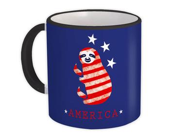 America Flag Sloth : Gift Mug Americana USA July 4th Patriot United States