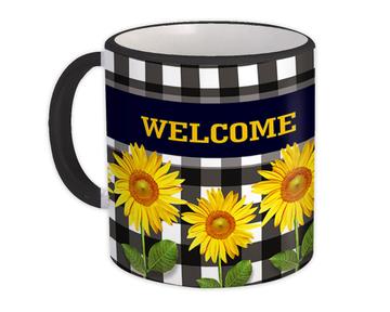 Sunflower Welcome : Gift Mug Floral Décor Flower Spring Garden Checkered