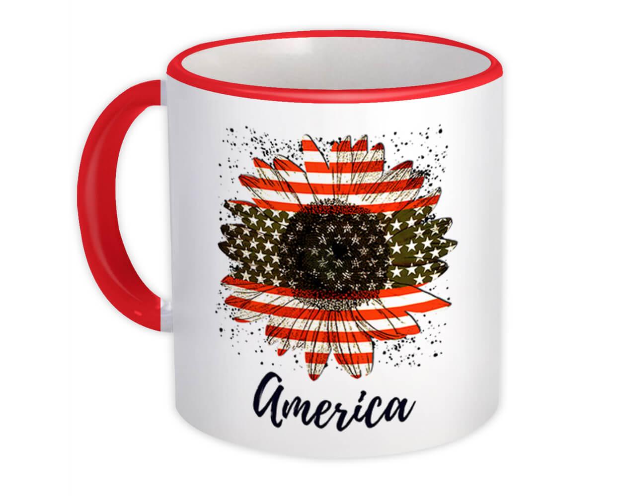 Gift Mug : Sunflower American Flag Flower Floral Yellow Decor Patriotic