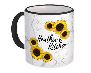 Sunflower Kitchen Personalized Name : Gift Mug Flower Floral Yellow Decor Customizable Heather