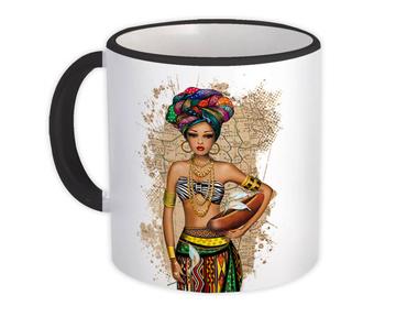 African Woman Map : Gift Mug Ethnic Art Black Culture Ethno