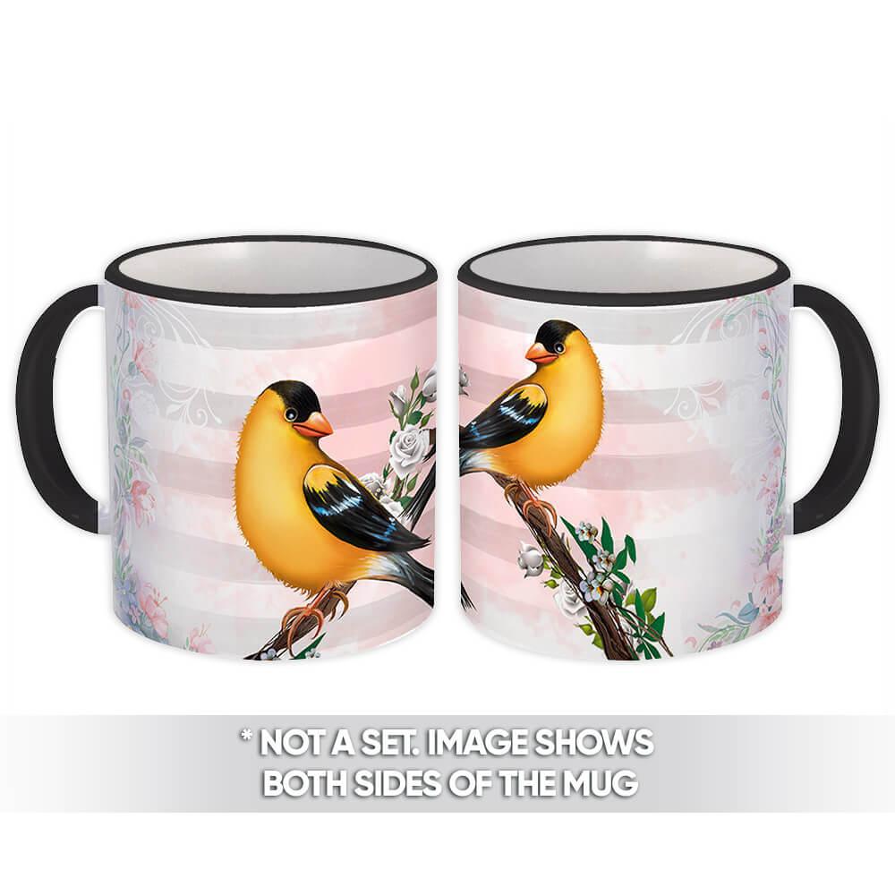 Gift Mug : American Goldfinch Bird Flowers Décor Scarlett Petrol