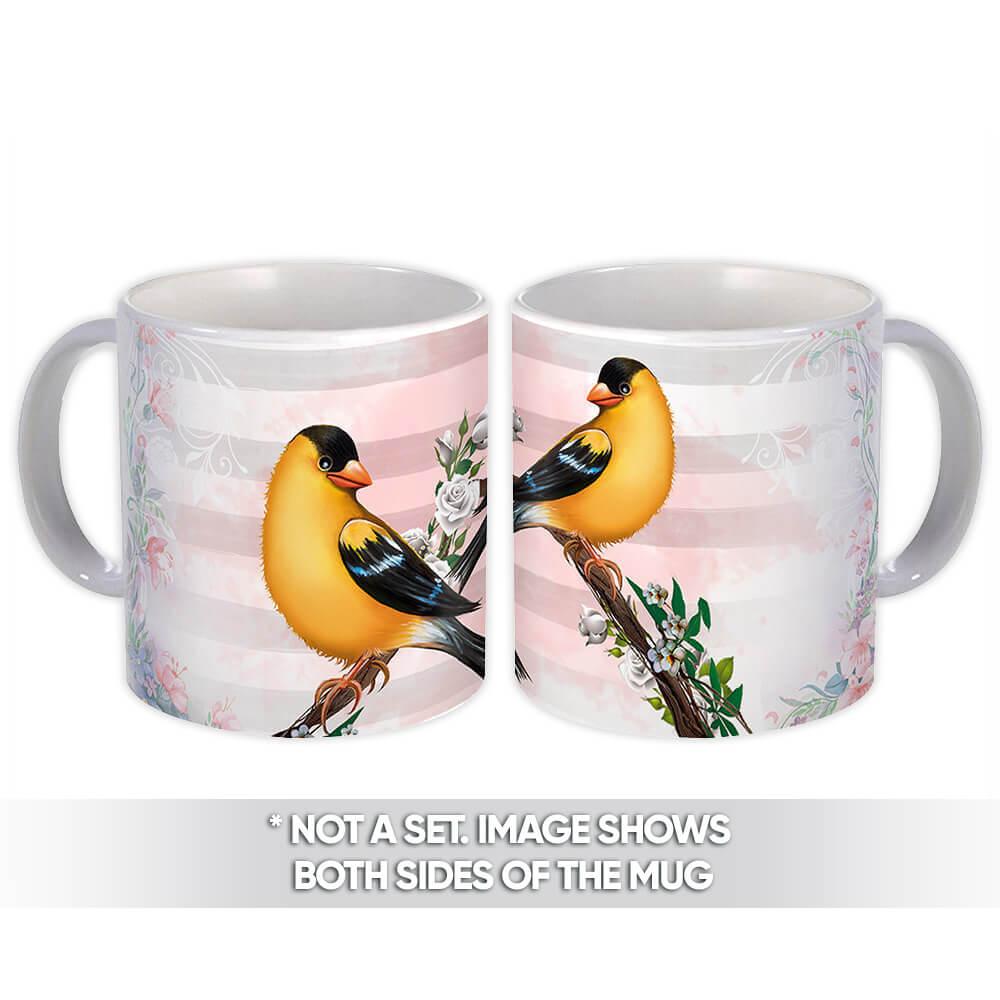 Gift Mug : American Goldfinch Bird Flowers Décor Scarlett Petrol