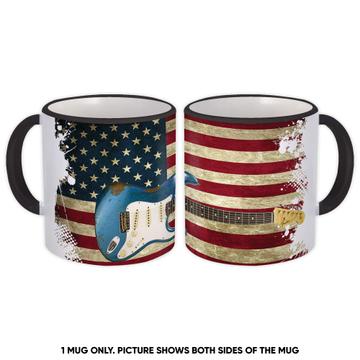 Vintage Rock Guitar Music Wall Art USA : Gift Mug American Flag Patriotic Home Poster