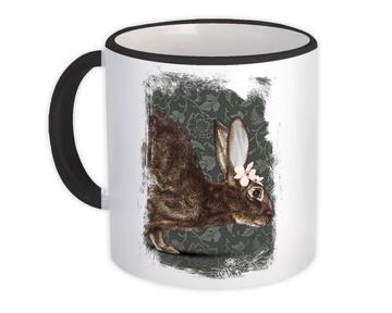 Realistic Hare Picture Orchid : Gift Mug Wild Animal Floral Arabesques Rabbit Art