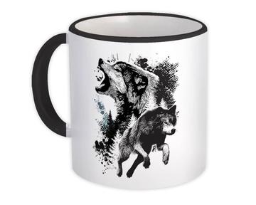Wolves Wolf : Gift Mug Grayscale Drawing Wild Animal Forest Nature Protection Lover