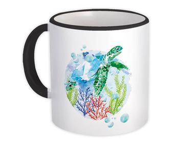 Turtle Seaweed : Gift Mug Underwater Print For Sea Water Animal Lover Ocean Cute Art Child