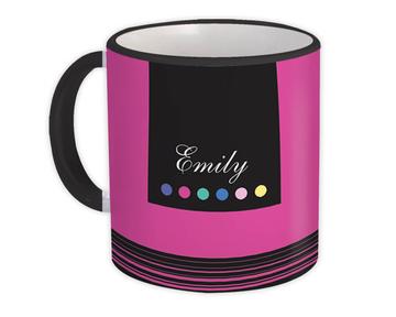 Pink Personalized Custom Name : Gift Mug Art Print Abstract Stripes Dots Birthday Favor Emily