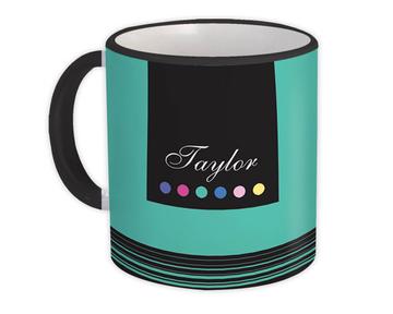 Green Tiffany Personalized Custom Name : Gift Mug Art Abstract Stripes Dots Birthday Favor