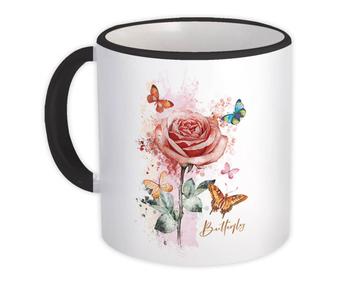 Watercolor Rose Butterfly : Gift Mug Sweet Art Print Feminine Mothers Day Sister Cousin