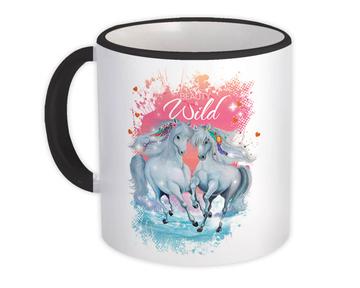 For Horses Lover : Gift Mug Running Horse Watercolor Art Romantic Cute Kid Child Animal