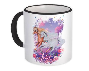 Free Style Horses : Gift Mug For Horse Lover Watercolor Art Kid Children Teenage Girl Girlish