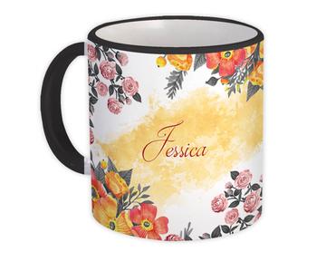 Retro Poppy Roses Custom Name : Gift Mug Personalized Flowers Decor For Her Woman