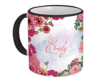 Floral Frame Custom Name : Gift Mug Personalized For Her Woman Flowers Rose Birthday Favor