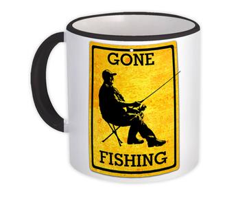 Gone Fishing Poster Sign : Gift Mug For Fisher Lover Grandpa Birthday Vintage Art