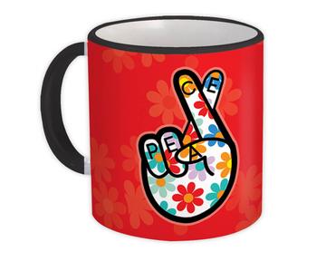 Peace Flowers : Gift Mug Fingers Crossed Floral Love Hippie Style Art Pacifist World Protector