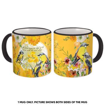 Watercolor Birds Flowers Illustration : Gift Mug Floral Frame Bird Lover Nature Feminine For Her