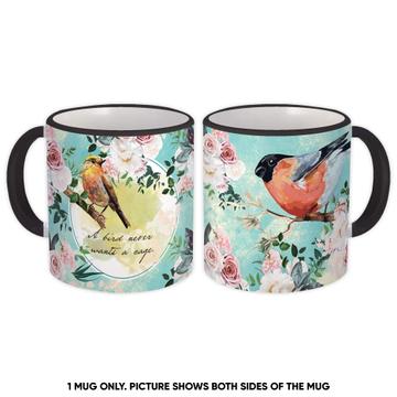 Birds Roses Watercolor Art : Gift Mug Illustration Bird Lover For Her Woman Liberty Vintage