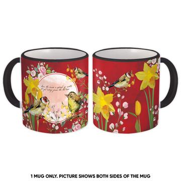 Goldfinch Narcissus : Gift Mug Spring Flowers Birds Vintage Art Floral Decor Feminine Birthday
