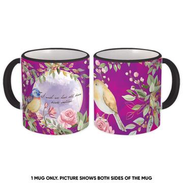 Birds Illustration Flowers : Gift Mug Bird Lover Spring Rose For Her Woman Best Friend Birthday