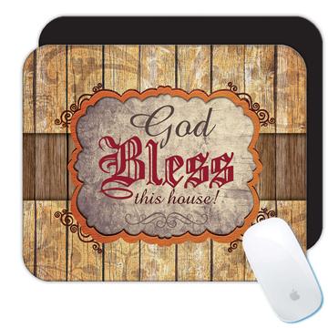 God Bless This House : Gift Mousepad For New Home Vintage Art Wood Christian Religious Jesus