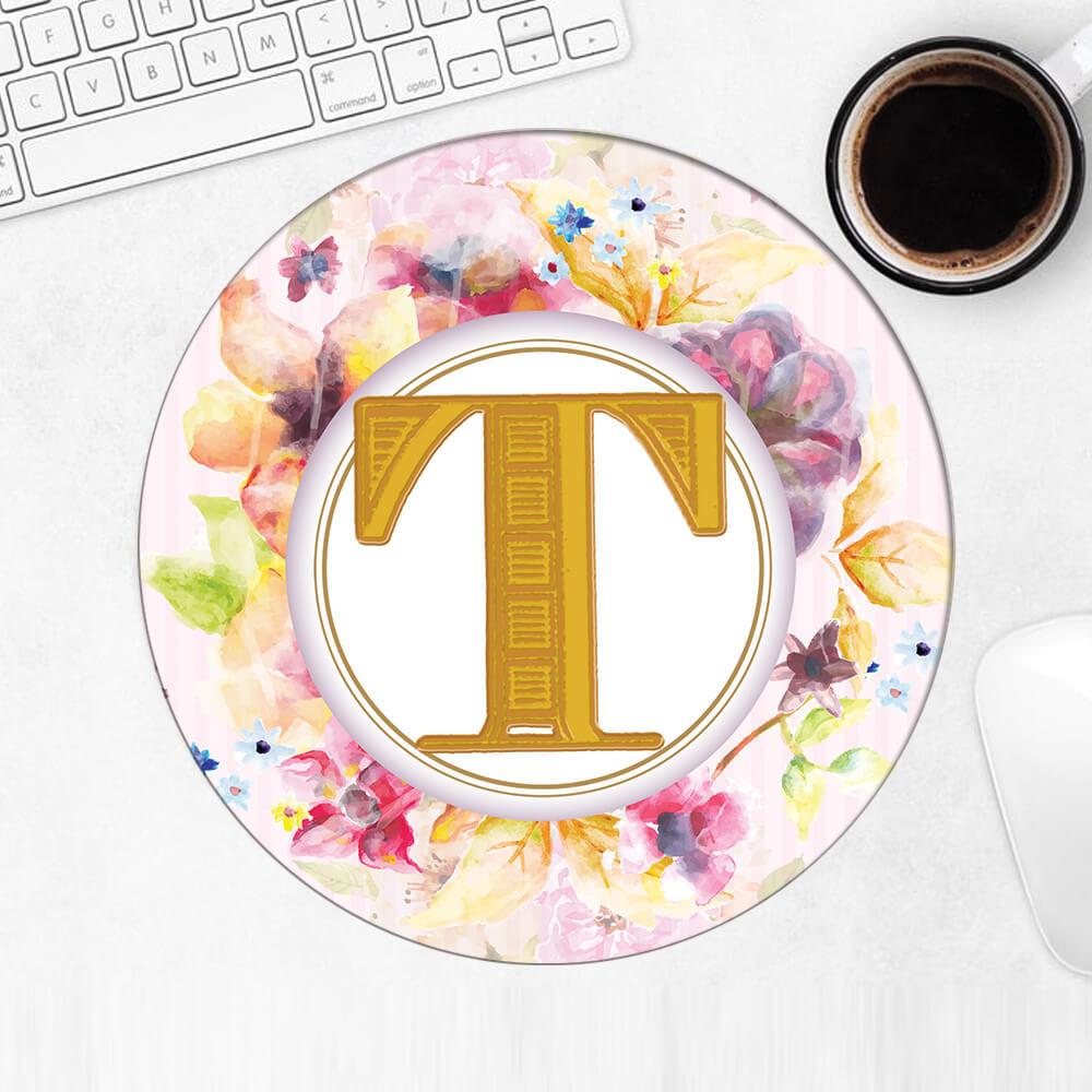 Gift Mousepad : Monogram Letter T Name Initial Alphabet ABC