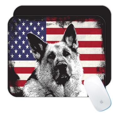 German Shepherd Sepia USA Flag : Gift Mousepad Dog Pet K-9 United Police America