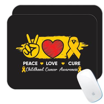 Peace Love Cure : Gift Mousepad Childhood Cancer Awareness Gold Ribbon Support Charity