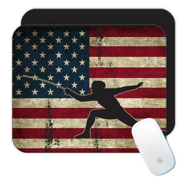 American Fencer : Gift Mousepad USA Flag United States Fencing Fight Sport Lover America