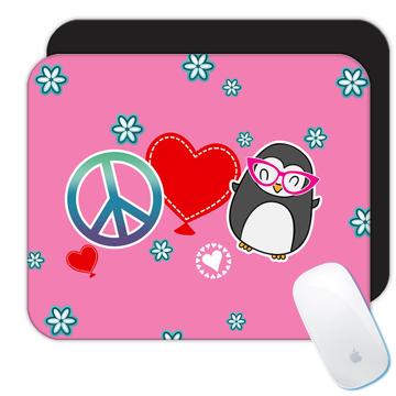 Peace Love Penguin : Gift Mousepad For Penguins Lover Baby Cute Animal Bird Trendy Best Friend