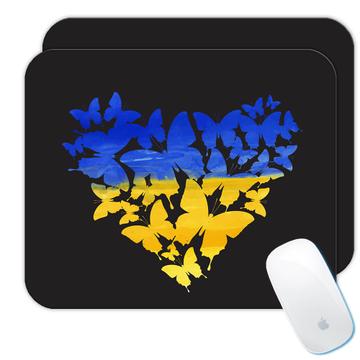 Butterly Heart Ukraine Flag : Gift Mousepad Peace War Ukrainian