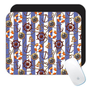 Maritime Stripes Pattern : Gift Mousepad Seamless For Dad Father Sea Lover Anchor Rope Nautical