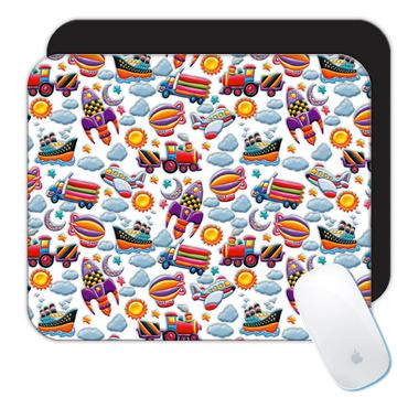 For Kids Boy Room Decor : Gift Mousepad Seamless Pattern Rocket Ship Clouds Cute Nursery Baby