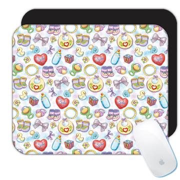 Baby Objects Pattern : Gift Mousepad For Newborn Shower Revelation Shoes Pacifier Nursery Decor