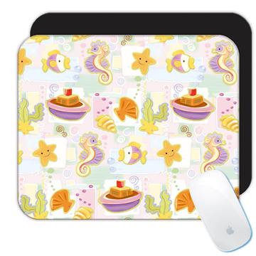 For Baby Shower Pattern : Gift Mousepad Cute Seahorse Shell Boat Bathroom Nursery Decor Print