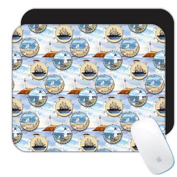 Ship Lighthouse Maritime : Gift Mousepad Seamless Pattern Marine Sea For Him Father Dad Vintage