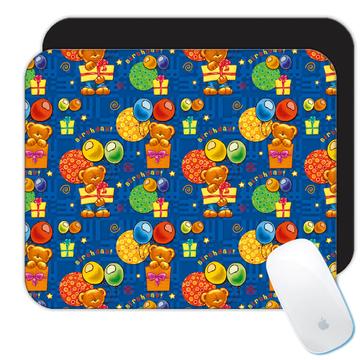 Teddy Bear Balloons Presents : Gift Mousepad Kids Birthday Pattern Sweet Child Party Decor Cute
