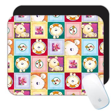 Whimsical Bear Bears : Gift Mousepad Cute Kids Pattern Squares Birthday Room Decor Child Flower