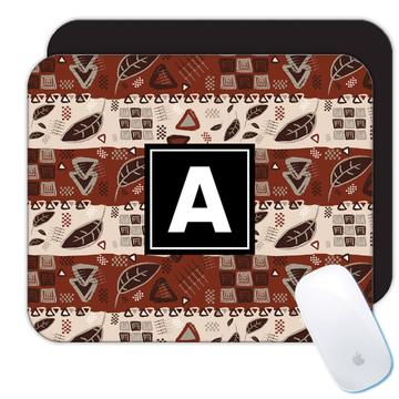 Tribal Pattern Fall : Gift Mousepad Abstract Print Geometrical Squares Triangle Leaves Autumn Fabric